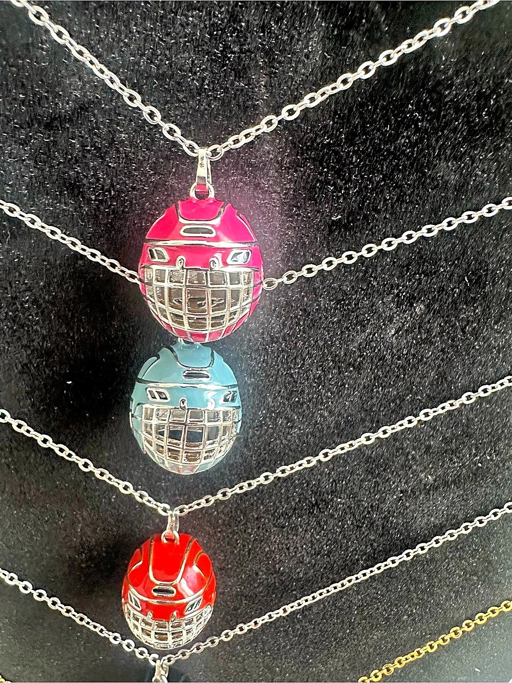 Enamel Hockey Helmet Pendant Necklace Set